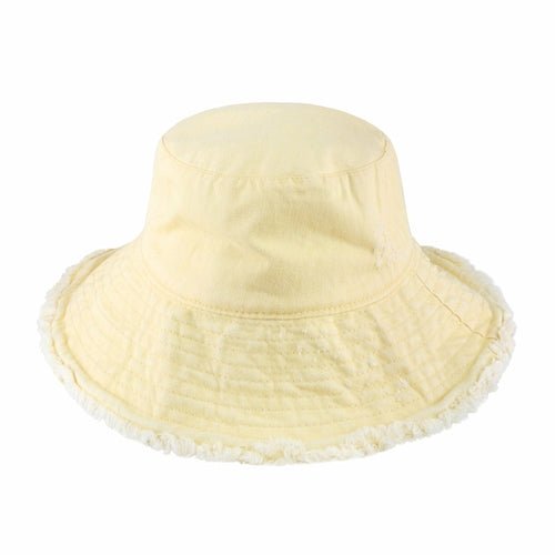 Wide Brim Frayed Bucket Hat - Casual Fit Clothes