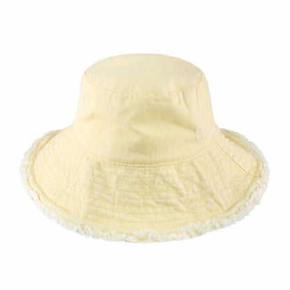 Wide Brim Frayed Bucket Hat - Casual Fit Clothes