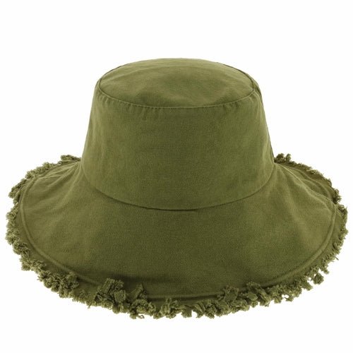 Wide Brim Frayed Bucket Hat - Casual Fit Clothes