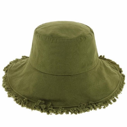 Wide Brim Frayed Bucket Hat - Casual Fit Clothes