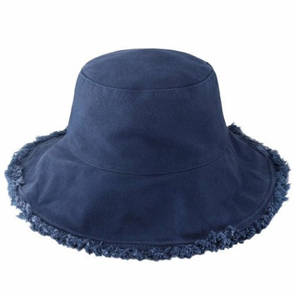 Wide Brim Frayed Bucket Hat - Casual Fit Clothes