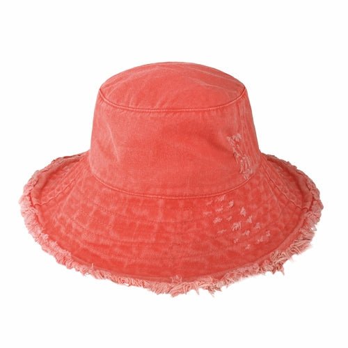Wide Brim Frayed Bucket Hat - Casual Fit Clothes