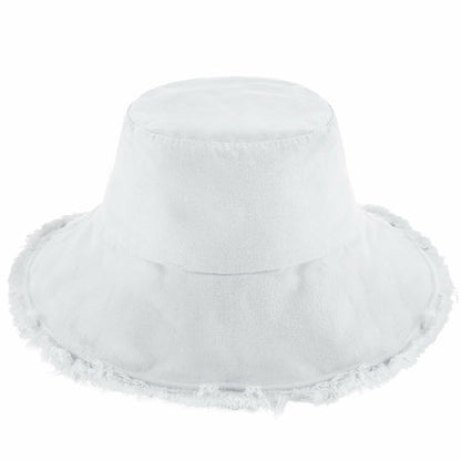 Wide Brim Frayed Bucket Hat - Casual Fit Clothes