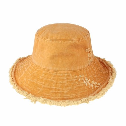 Wide Brim Frayed Bucket Hat - Casual Fit Clothes