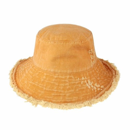 Wide Brim Frayed Bucket Hat - Casual Fit Clothes