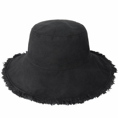 Wide Brim Frayed Bucket Hat - Casual Fit Clothes