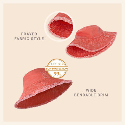 Wide Brim Frayed Bucket Hat - Casual Fit Clothes