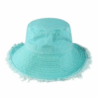 Wide Brim Frayed Bucket Hat - Casual Fit Clothes