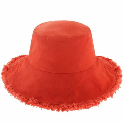 Wide Brim Frayed Bucket Hat - Casual Fit Clothes