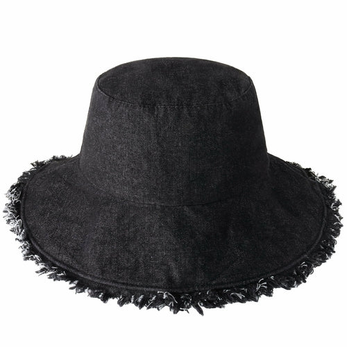 Wide Brim Frayed Bucket Hat - Casual Fit Clothes