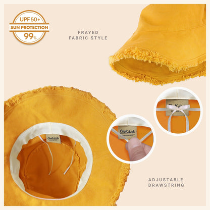 Wide Brim Frayed Bucket Hat - Casual Fit Clothes