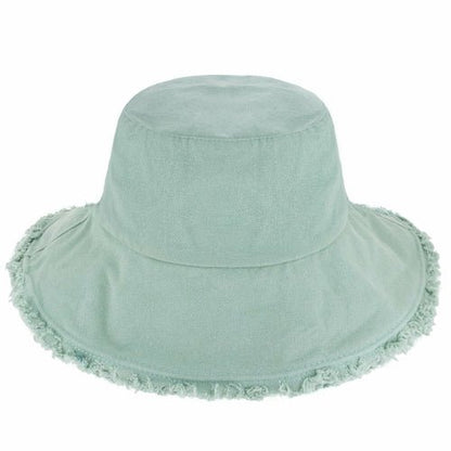 Wide Brim Frayed Bucket Hat - Casual Fit Clothes
