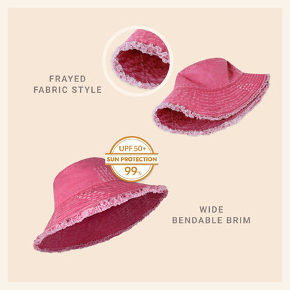 Wide Brim Frayed Bucket Hat - Casual Fit Clothes