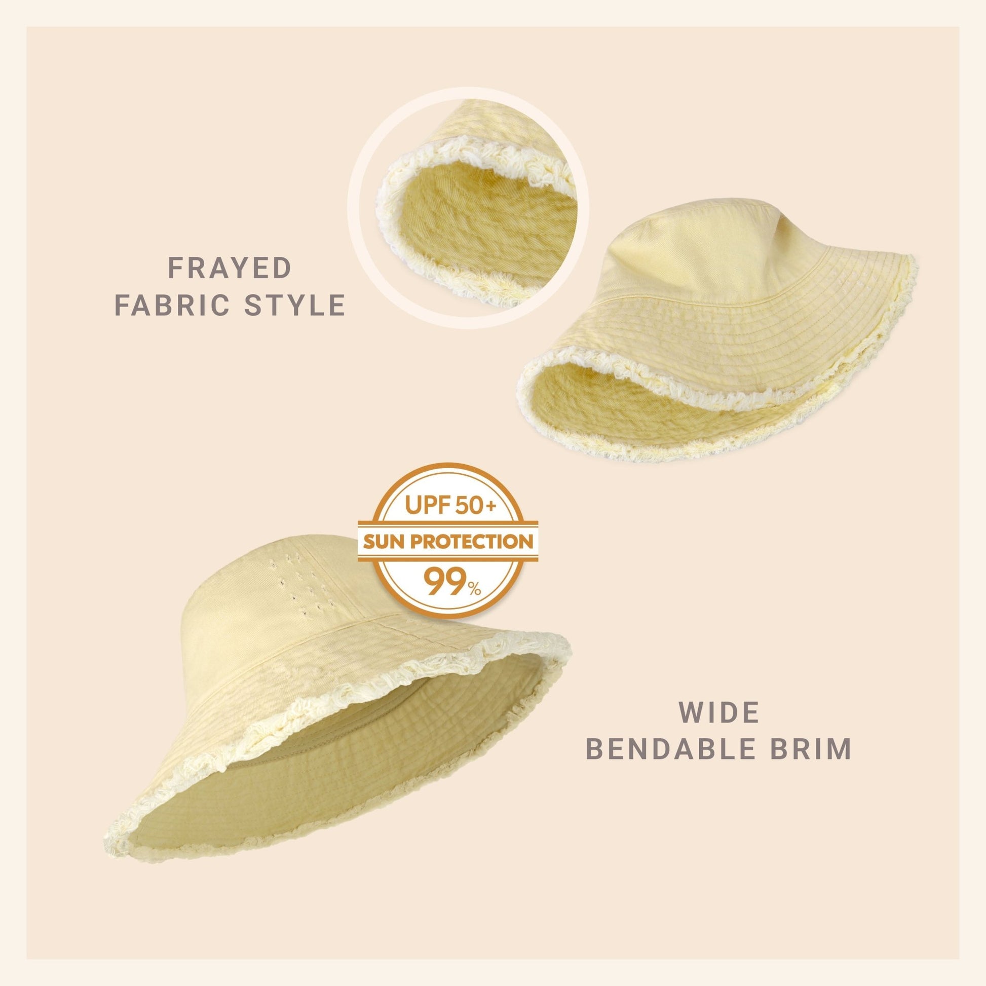 Wide Brim Frayed Bucket Hat - Casual Fit Clothes