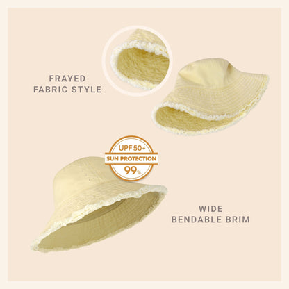 Wide Brim Frayed Bucket Hat - Casual Fit Clothes