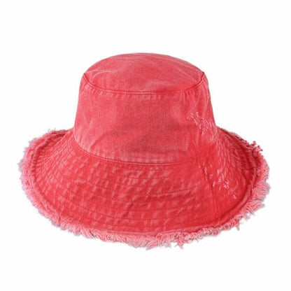 Wide Brim Frayed Bucket Hat - Casual Fit Clothes