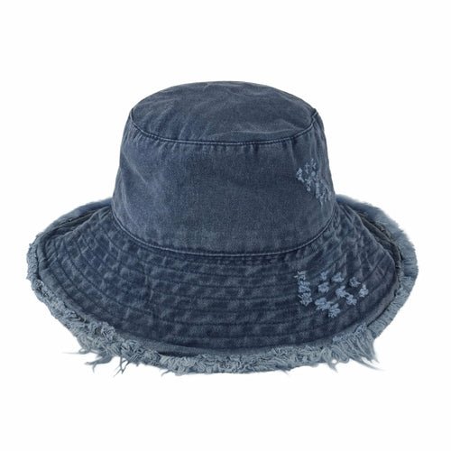 Wide Brim Frayed Bucket Hat - Casual Fit Clothes