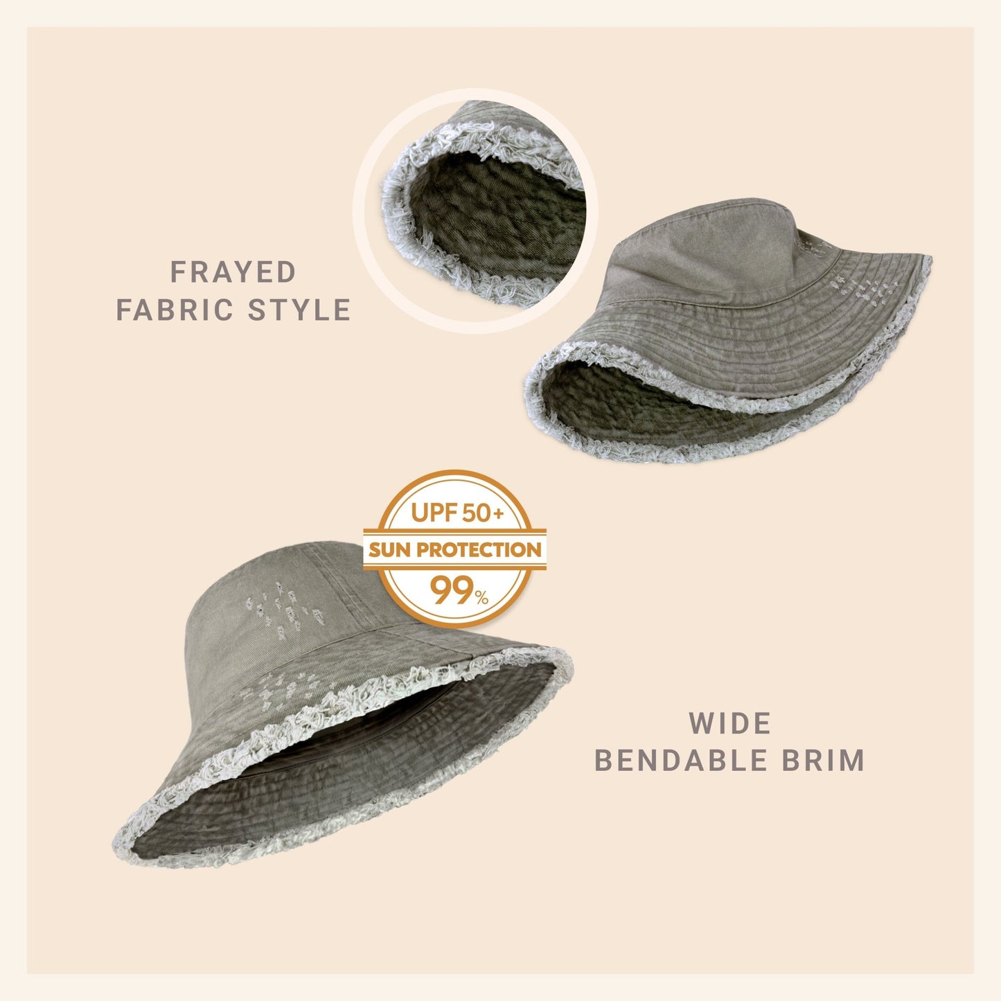 Wide Brim Frayed Bucket Hat - Casual Fit Clothes