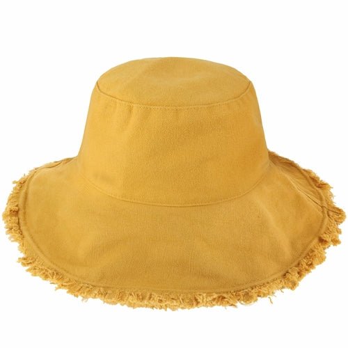 Wide Brim Frayed Bucket Hat - Casual Fit Clothes