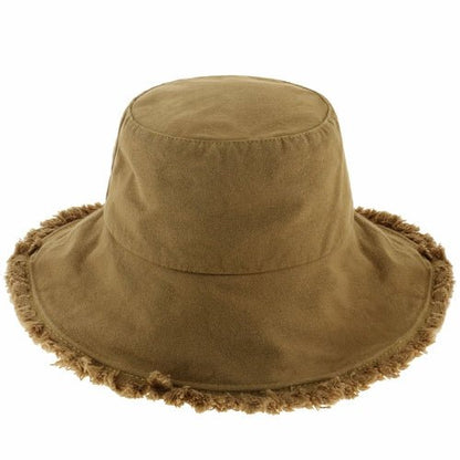 Wide Brim Frayed Bucket Hat - Casual Fit Clothes