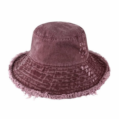 Wide Brim Frayed Bucket Hat - Casual Fit Clothes