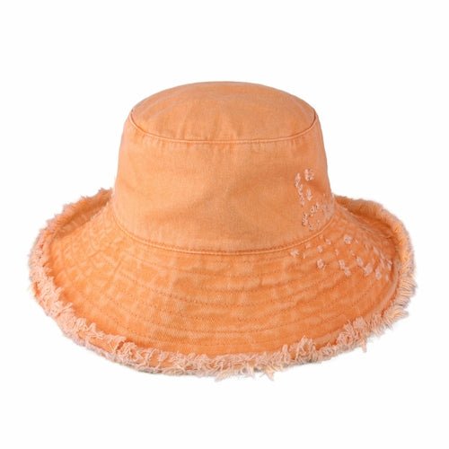 Wide Brim Frayed Bucket Hat - Casual Fit Clothes