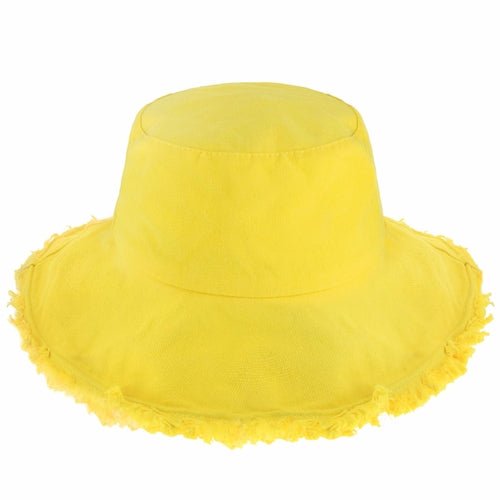 Wide Brim Frayed Bucket Hat - Casual Fit Clothes