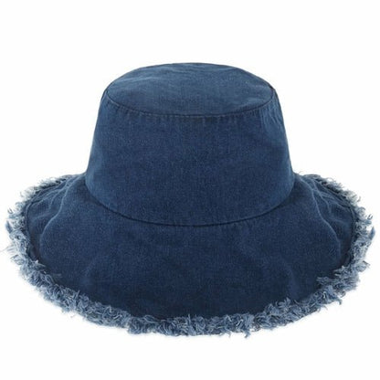 Wide Brim Frayed Bucket Hat - Casual Fit Clothes