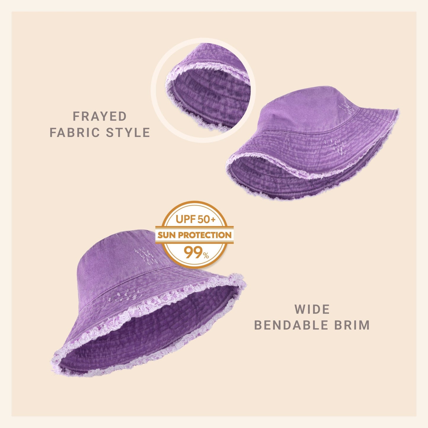 Wide Brim Frayed Bucket Hat - Casual Fit Clothes