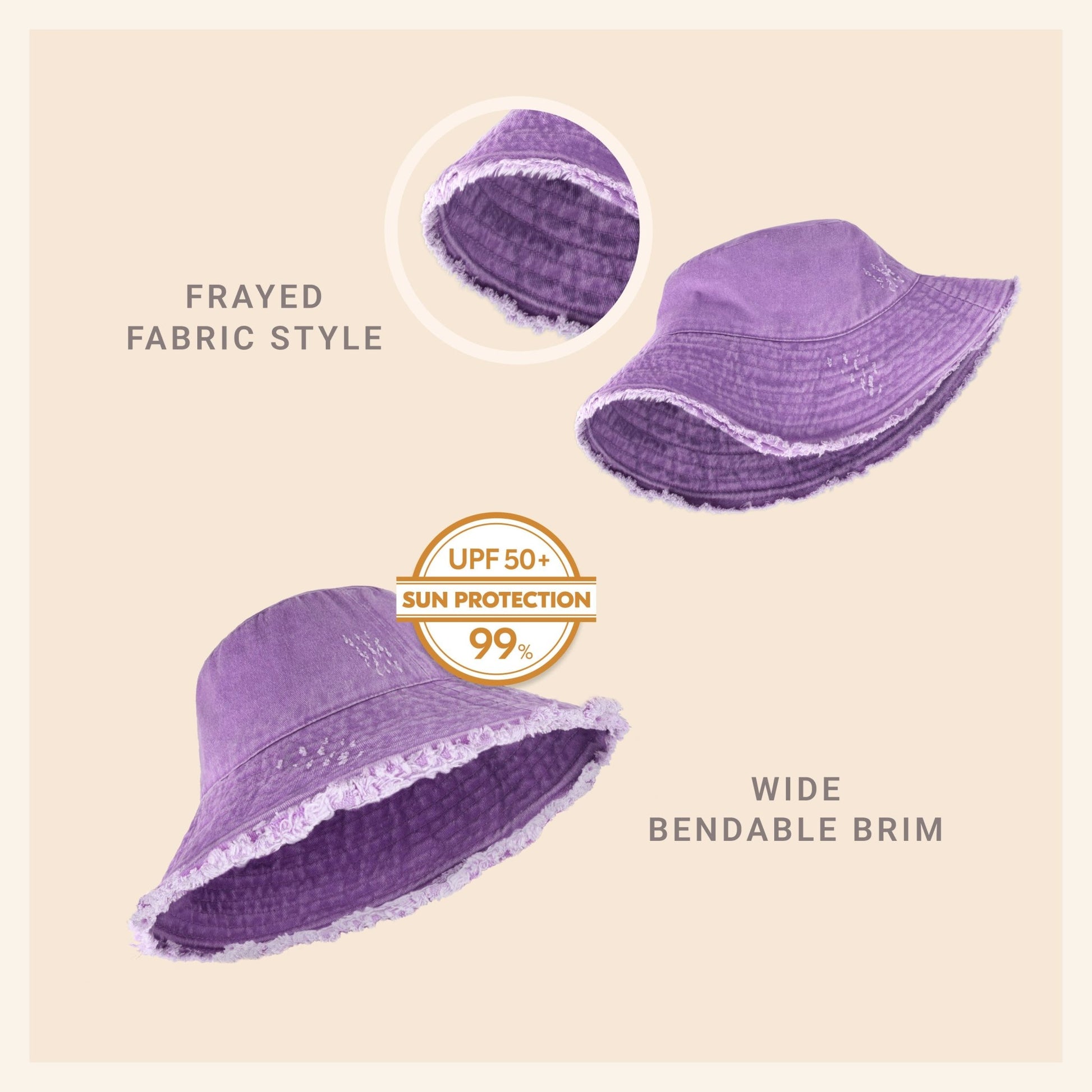 Wide Brim Frayed Bucket Hat - Casual Fit Clothes