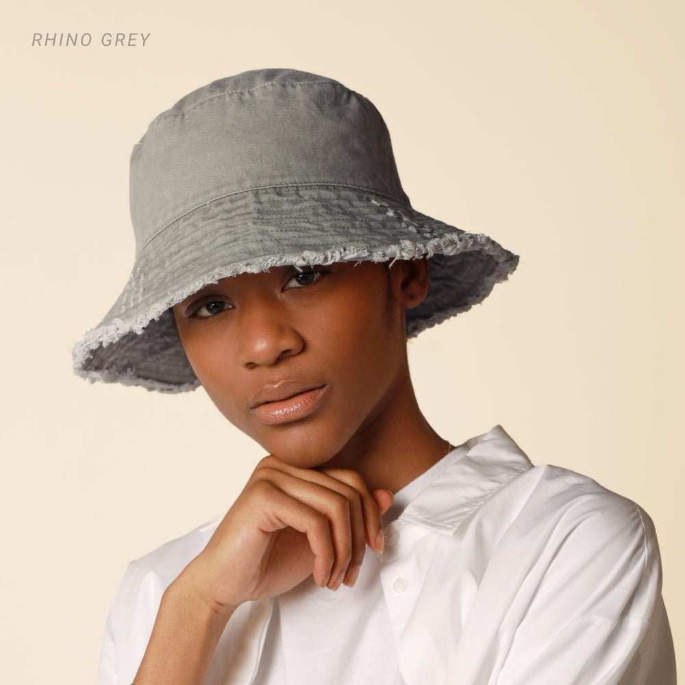 Wide Brim Frayed Bucket Hat - Casual Fit Clothes