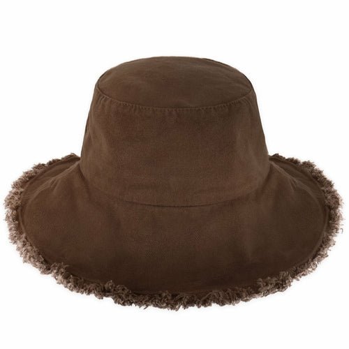 Wide Brim Frayed Bucket Hat - Casual Fit Clothes