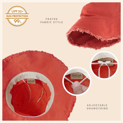 Wide Brim Frayed Bucket Hat - Casual Fit Clothes