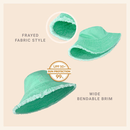 Wide Brim Frayed Bucket Hat - Casual Fit Clothes