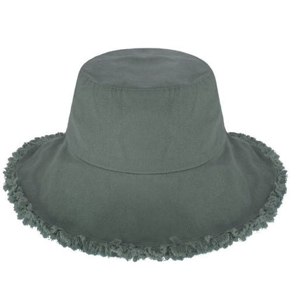 Wide Brim Frayed Bucket Hat - Casual Fit Clothes