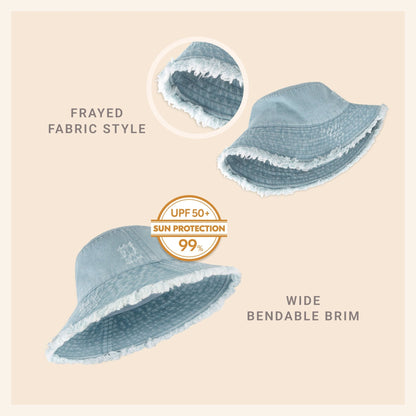 Wide Brim Frayed Bucket Hat - Casual Fit Clothes