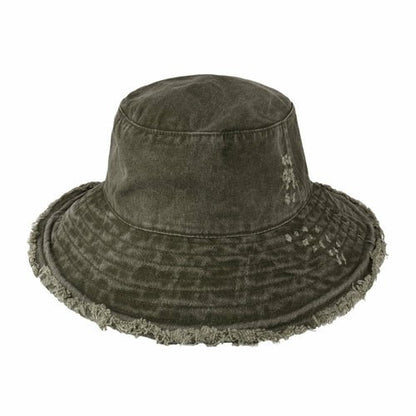 Wide Brim Frayed Bucket Hat - Casual Fit Clothes