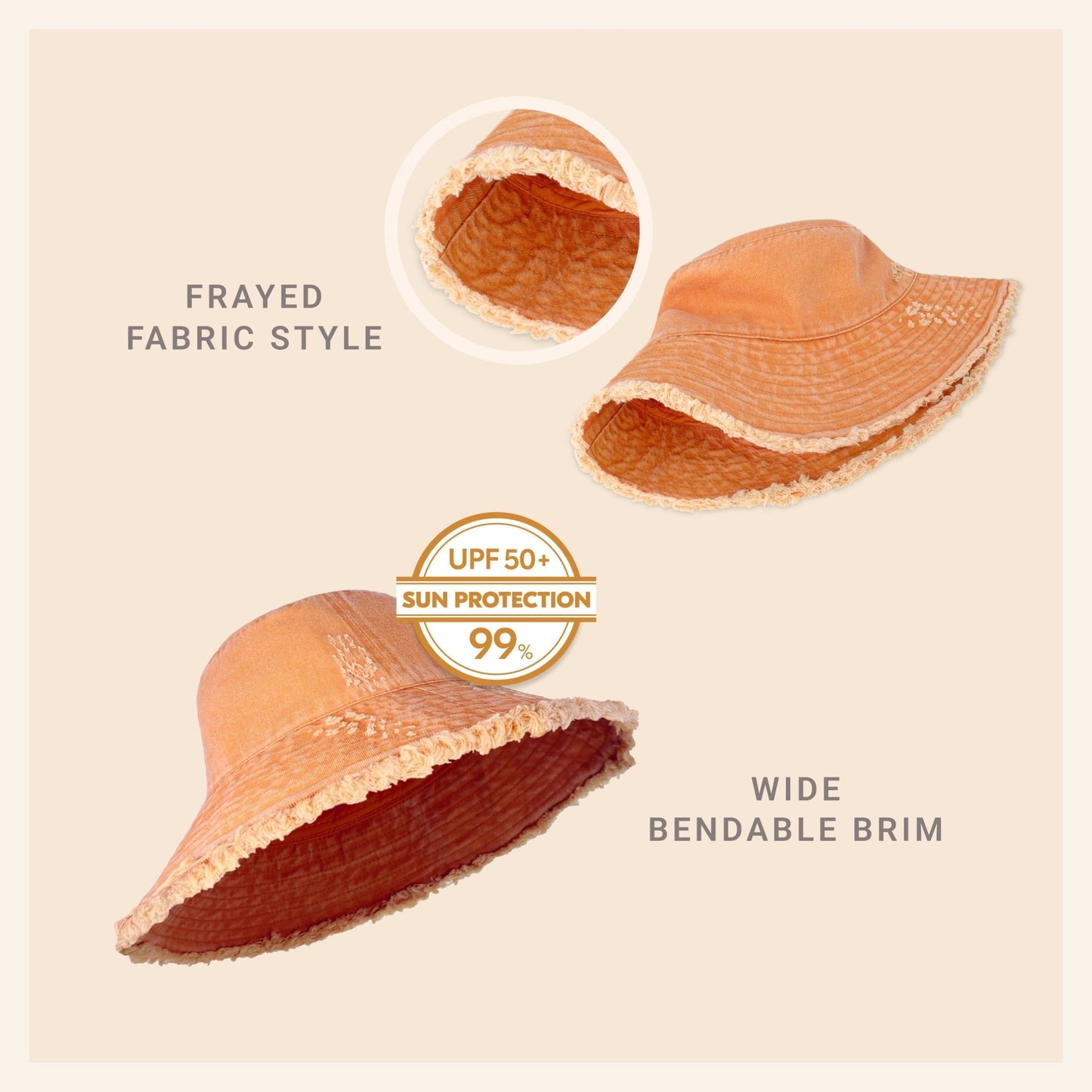 Wide Brim Frayed Bucket Hat - Casual Fit Clothes