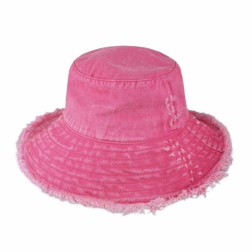 Wide Brim Frayed Bucket Hat - Casual Fit Clothes