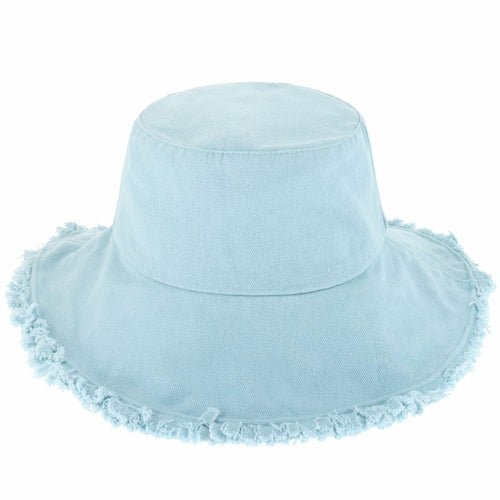 Wide Brim Frayed Bucket Hat - Casual Fit Clothes