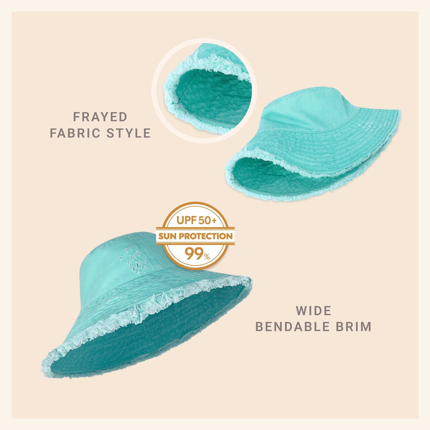 Wide Brim Frayed Bucket Hat - Casual Fit Clothes