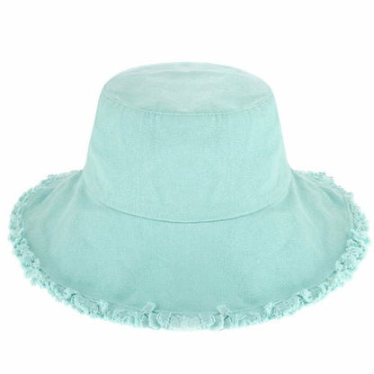 Wide Brim Frayed Bucket Hat - Casual Fit Clothes