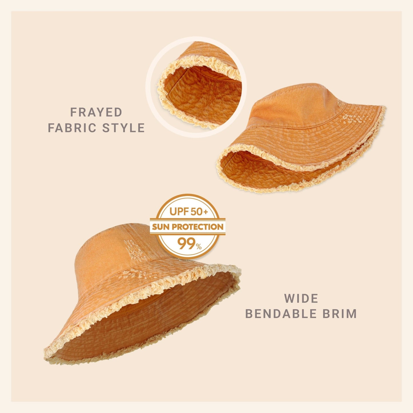 Wide Brim Frayed Bucket Hat - Casual Fit Clothes