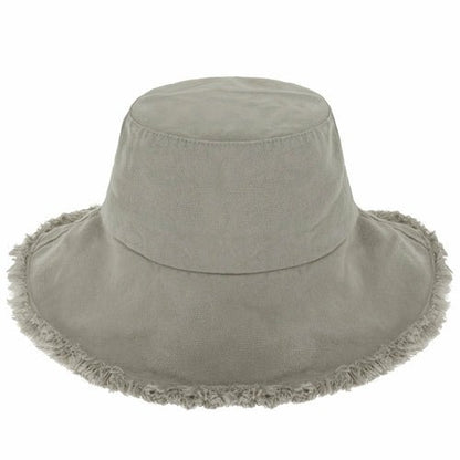 Wide Brim Frayed Bucket Hat - Casual Fit Clothes