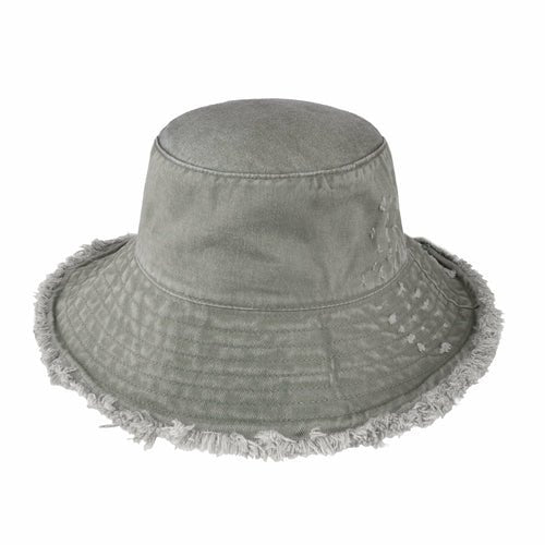Wide Brim Frayed Bucket Hat - Casual Fit Clothes