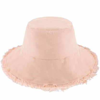 Wide Brim Frayed Bucket Hat - Casual Fit Clothes