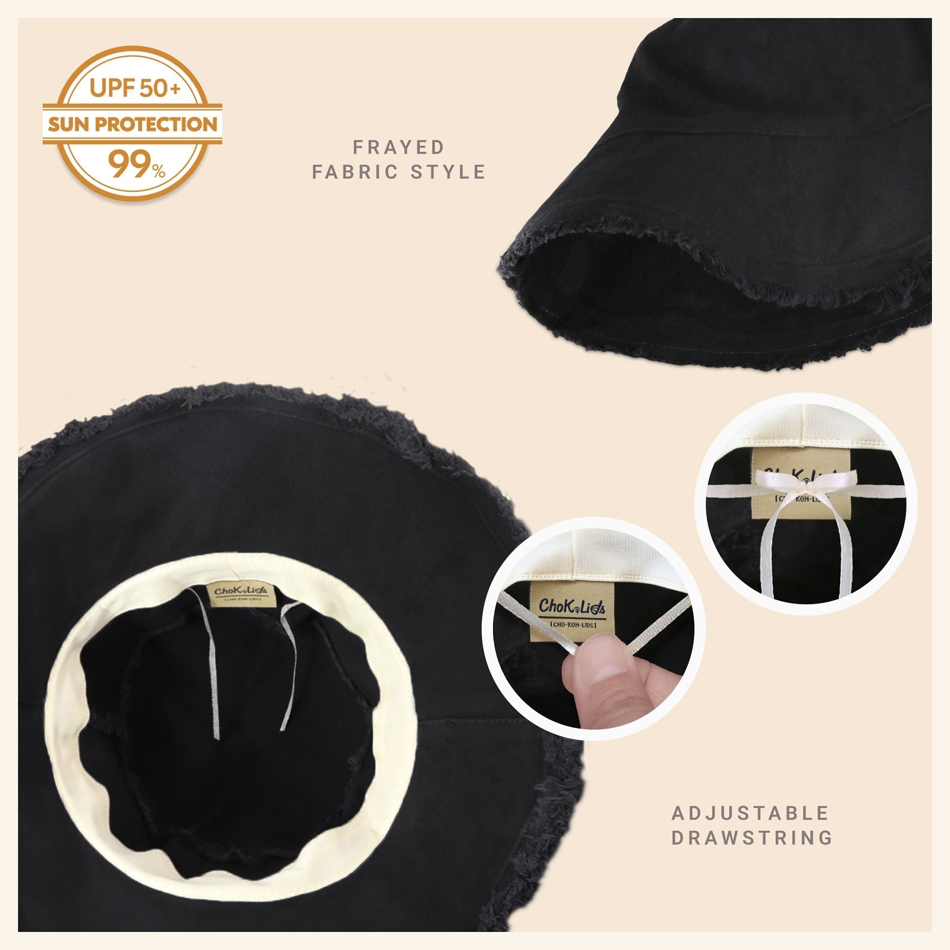 Wide Brim Frayed Bucket Hat - Casual Fit Clothes