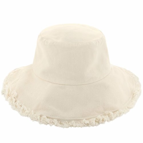 Wide Brim Frayed Bucket Hat - Casual Fit Clothes
