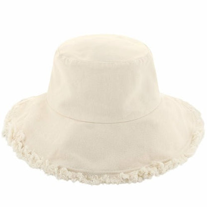 Wide Brim Frayed Bucket Hat - Casual Fit Clothes