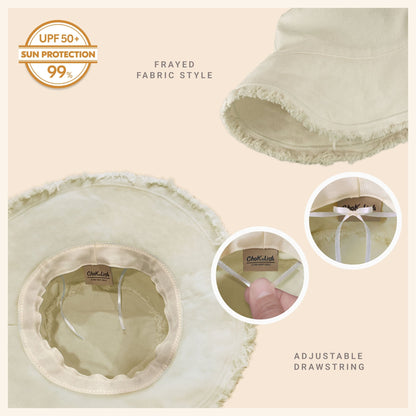 Wide Brim Frayed Bucket Hat - Casual Fit Clothes